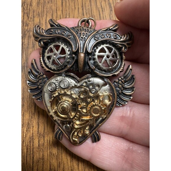 Steampunk Owl Zipper Pull Keychain Purse Charm Or Necklace Pendant - Picture 6 of 6